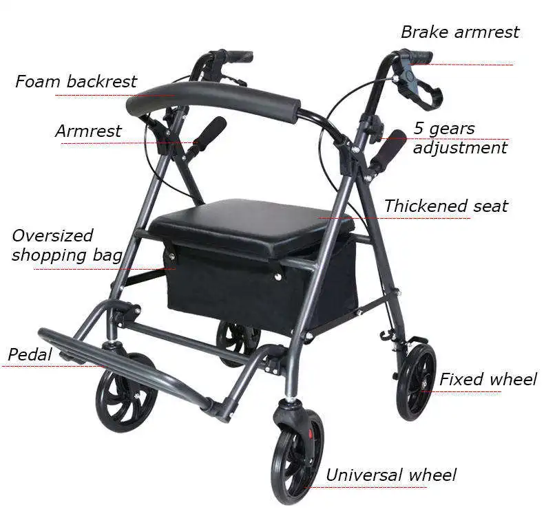 Multi functional 4-wheel walker, foldable sitting style walker for the elderly, lightweight and stable