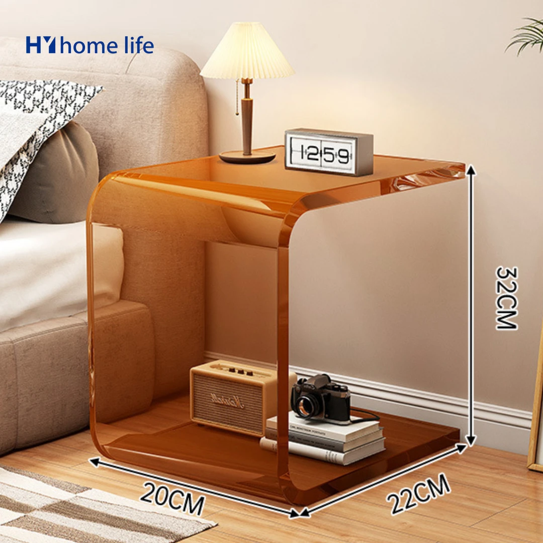 

HY Modern Coffee Table Acrylic Tray Small Transparent Floor Coffee Table Sofa Side Square Bedside Tavolinor kawaii room decor