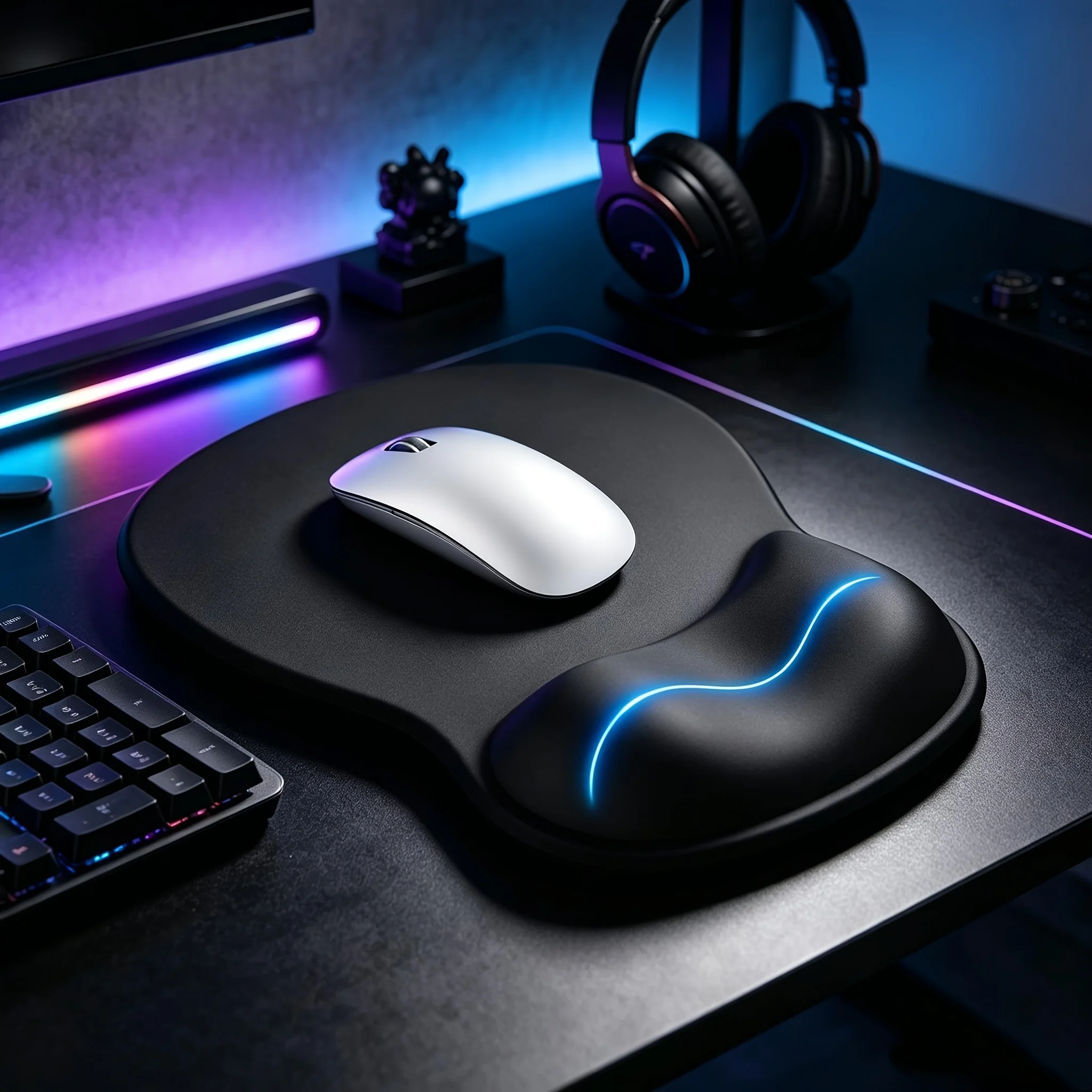 Eoocoo Ergonomic Mouse Pad, Cool Smooth Surface, Teardrop-Shaped Wrist Rest, Memory Foam Wrist Support, Non-Slip Base for Gaming