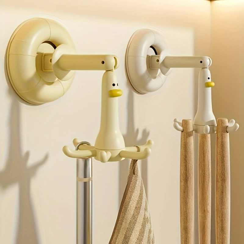 1pc Cartoon Duck Suction Cup Hook Six-Claw Rack 360° Dual- Rotating No-Drill Kitchen Rack Bathroom Small Hanger Home Retail