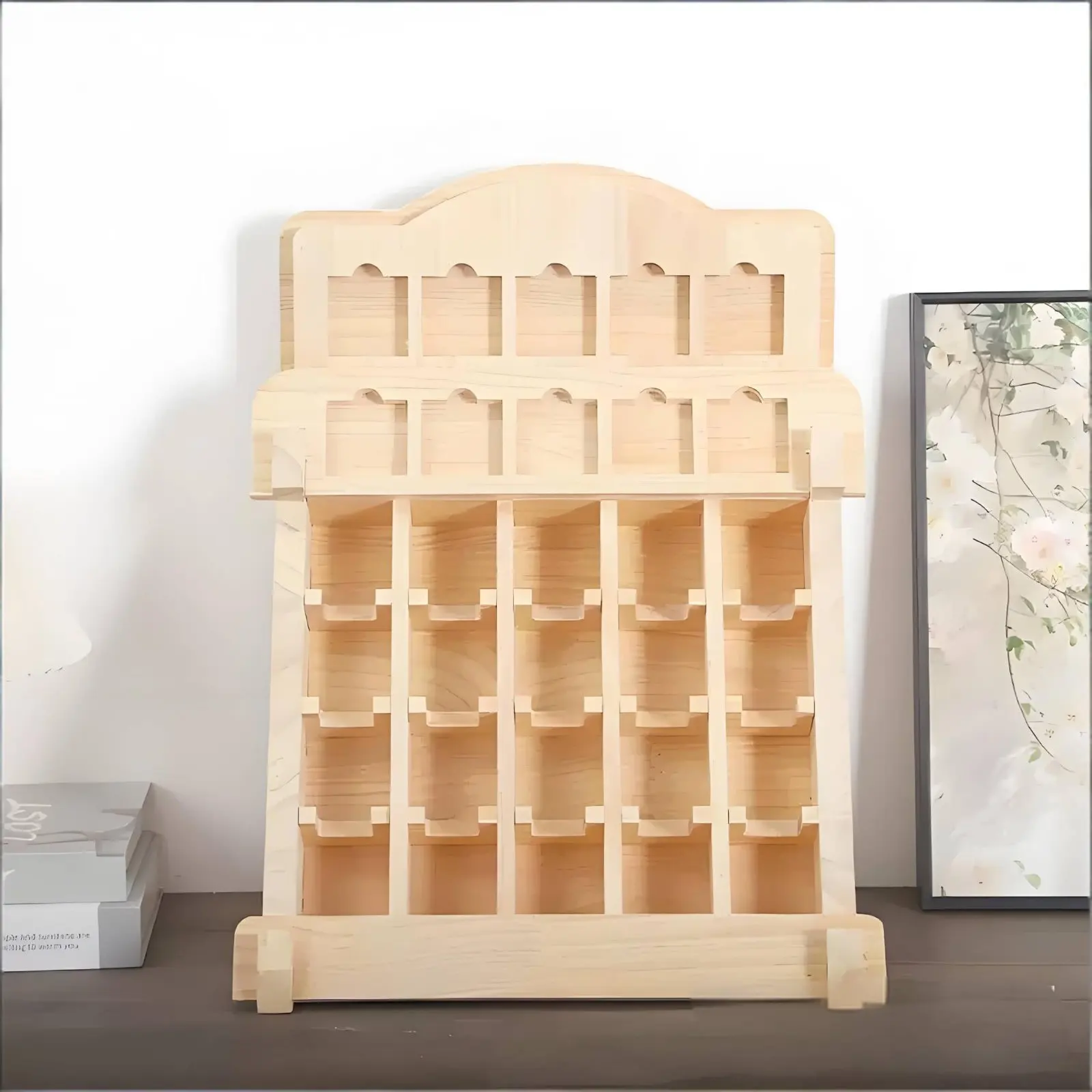 

Wooden Card Display Stand Space-Saving Desktop Card Organizer for Desk