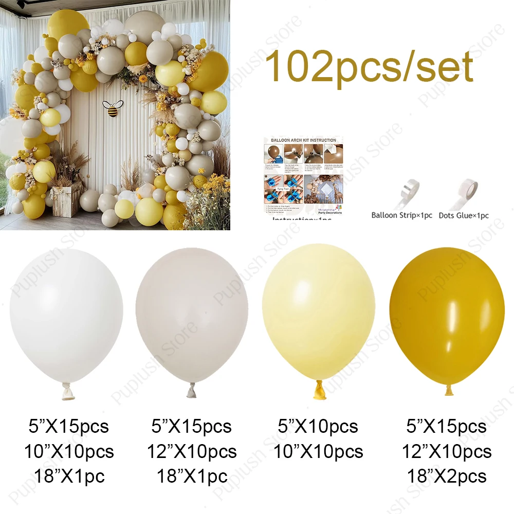 겨자 노란색 풍선 화환 키트 모래 흰색 노란색 파스텔 풍선 생일 베이비 샤워 성별 공개 Boho Bee Party Decora