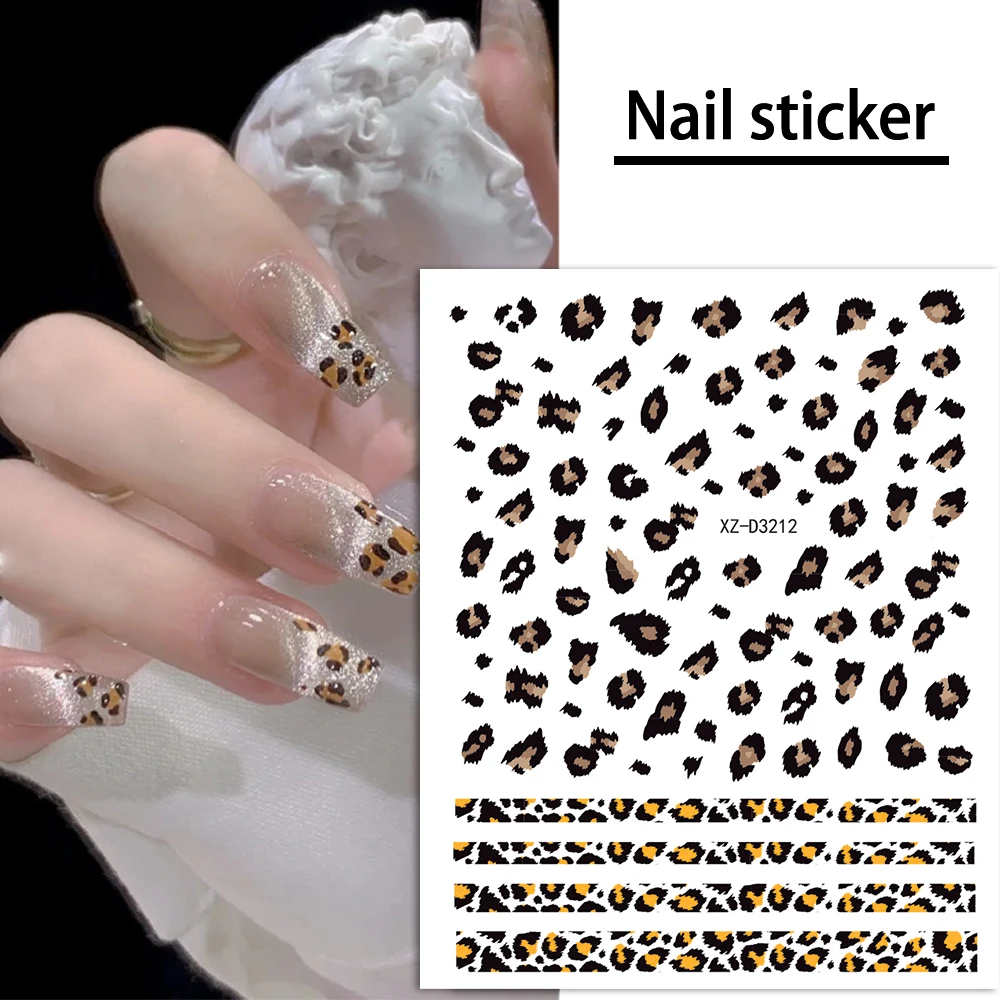 1 hoja de pegatinas de leopardo Sexy para decoración de uñas, 10x8cm, flor/arco/Animal salvaje, envolturas de transferencia autoadhesivas, pegatina de manicura con estampado de serpiente bonita