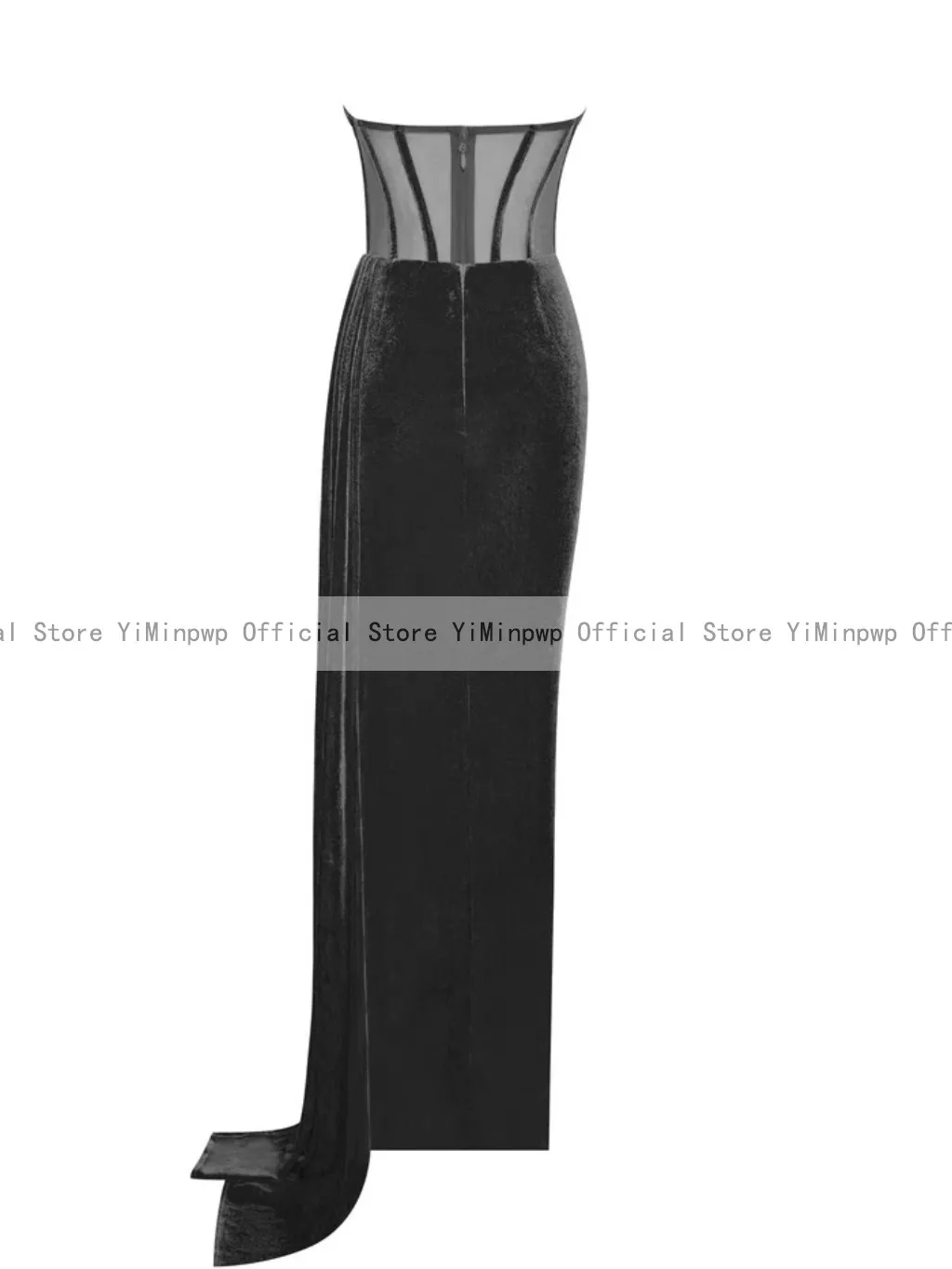 Sexy Black Mermaid Prom Dresses 2023 Strapless Side Split Illusion Girls Formal Occasion Velvet Evening Party Dress