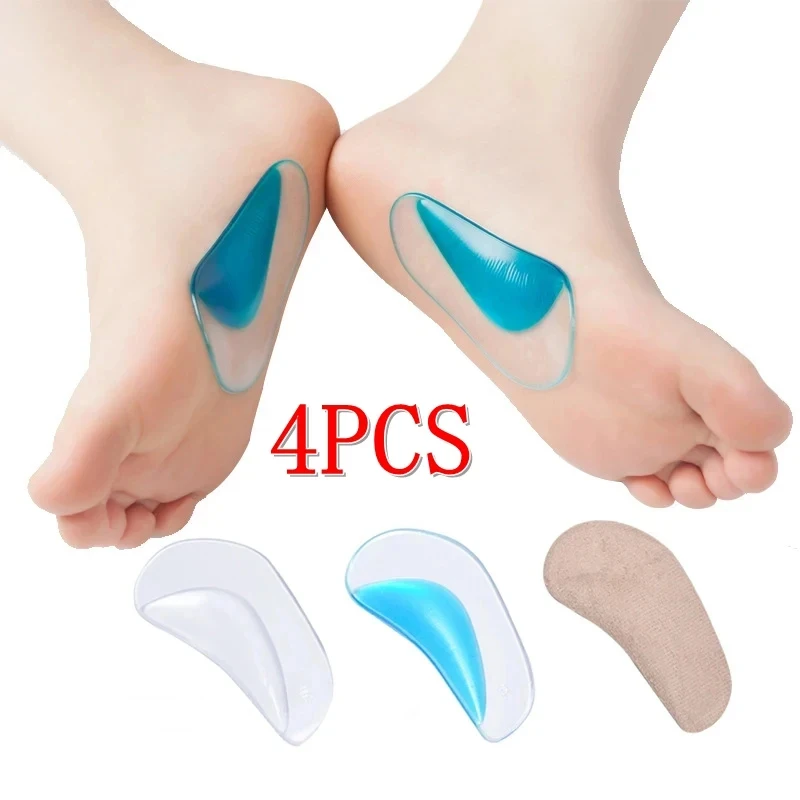 2/4 paires de semelles orthopédiques en silicone pour talons hauts et chaussures plates, soutien de la voûte plantaire unisexe, antidérapantes