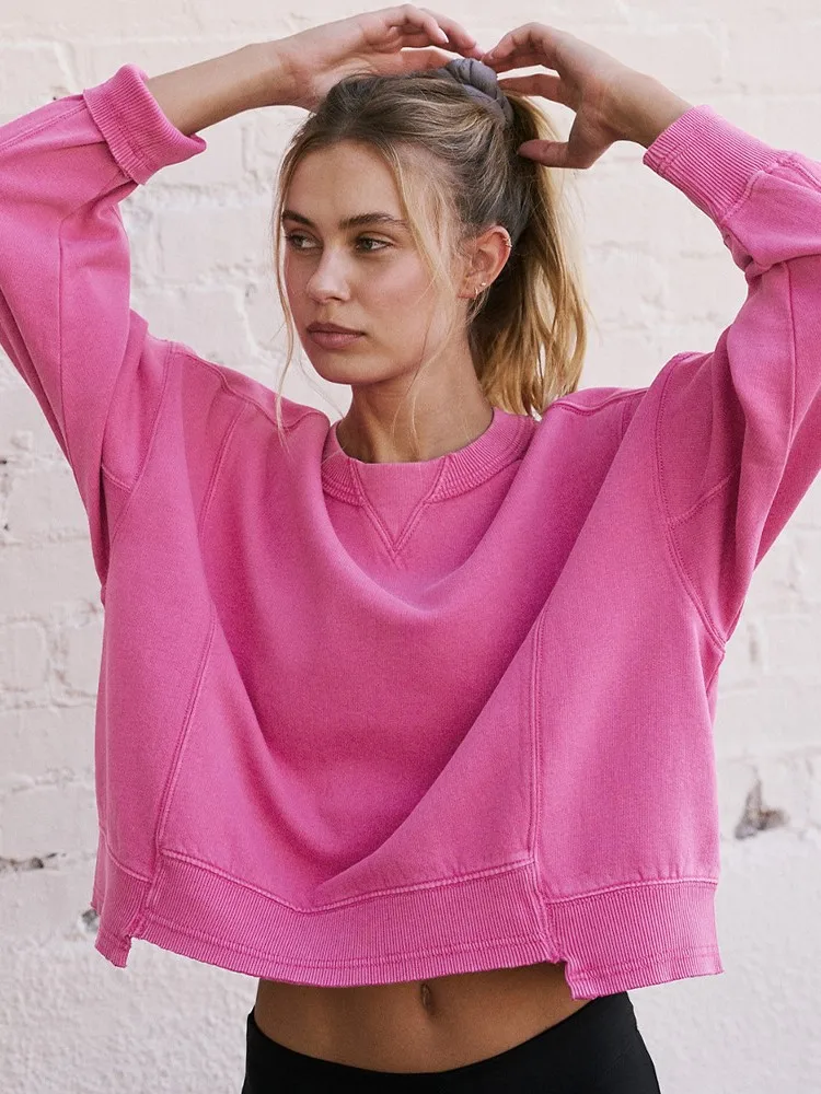 Pullover in felpa autunno inverno; Felpe con cappuccio da donna stile street casual solido O collo con cappuccio da donna; Top larghi a maniche lunghe alla moda