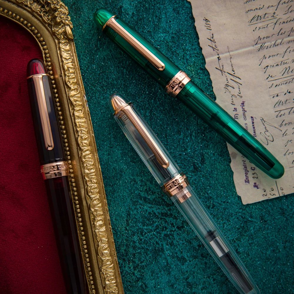 

Natami Fountain Pen Fine Nib Transparent Clear Ink Converter Smooth Flow Gold Trim Call Gift Leather Pouch Platinum Calligraphy