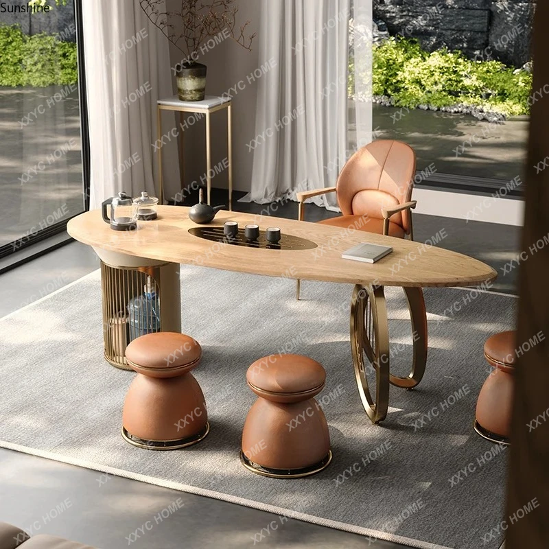 

LSimple modern tea table and chair combination ash wood balcony light luxury living room home office