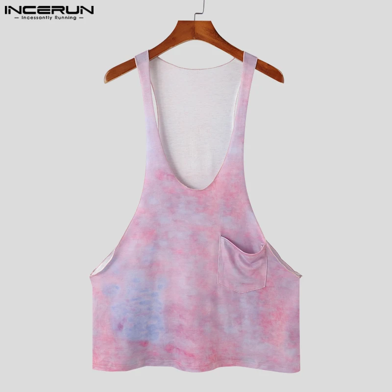 INCERUN Tops 2024 American Style Fashion Mens Tie Dye Low Neck Vests Sexy Casual Summer Hot Sale Sleeveless Thin Tank Tops S-5XL