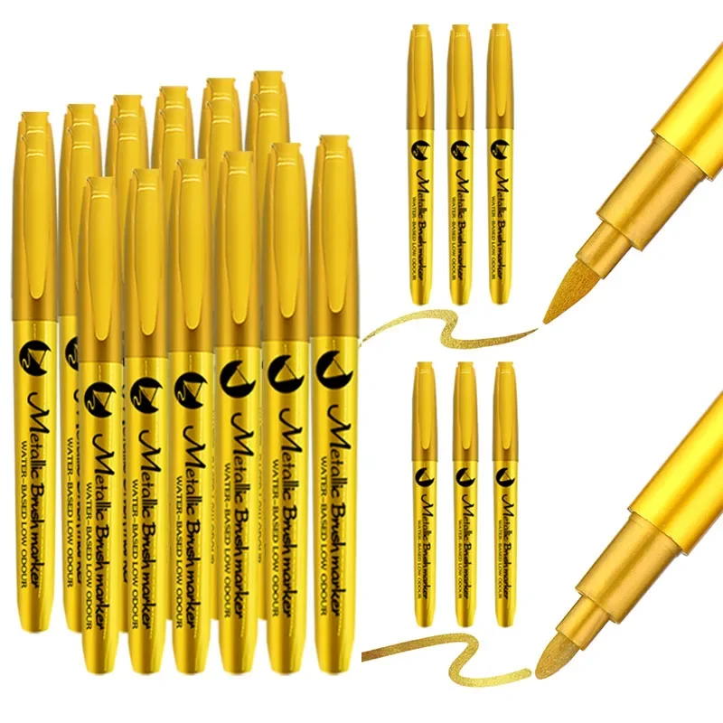 

Металлические перманентные маркеры, маркеры с золотым и серебряным маслом, золотые/серебристые ручки для рукоделия, мягкий наконечник, для металла, дерева, праздничной открытки