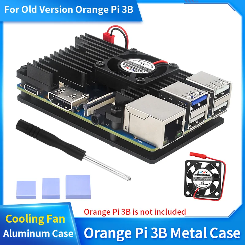 Obudowa ze stopu aluminium Orange Pi 3B z wentylatorem chłodzącym Aktywne pasywne rozpraszanie ciepła Metalowa obudowa Radiator dla Orange Pi 3B