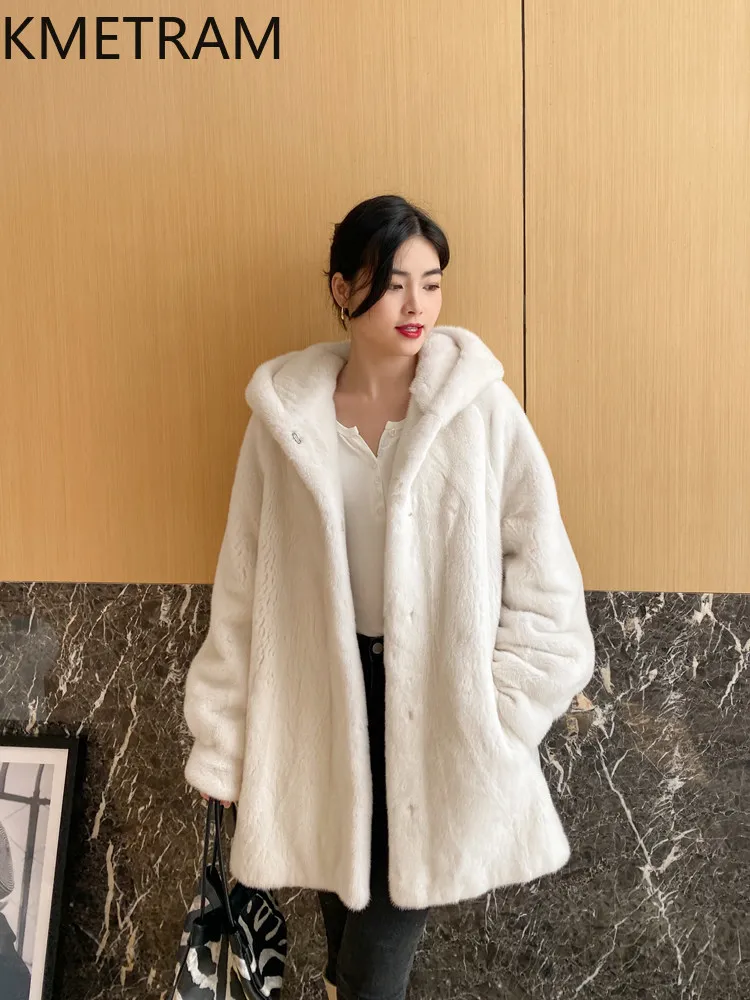 

KMETRAM 100% натуральная норковая куртка женская средней длины из натурального норкового меха с капюшоном зимняя женская одежда 2025 Fourrure