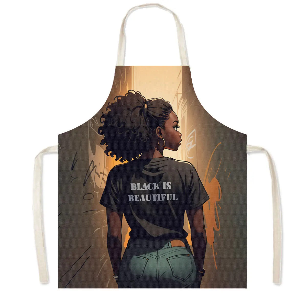 Afro Black Nurse Girl King Reading / Play Guitar Violin Kitchen Apron Women Home Cleaning Clothing Chef Waiter Cooking Pinafore