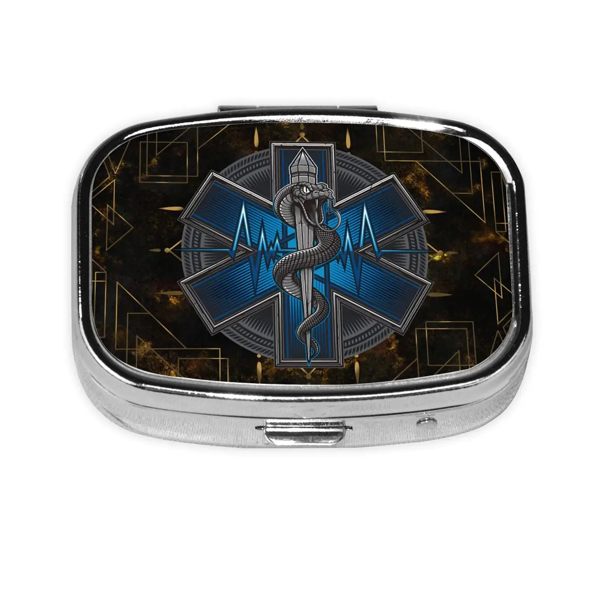

Star Of Life Logo Metal Pill Box Mini EMT Emergency Medical 2-Compartment Square Pill Organizer Container for Purse