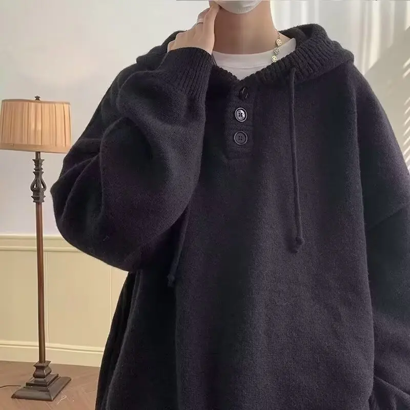 

Men's Knitted Hoodie Thiened Lazy Sle Autumn Winter New Faion Japanese Retro Sweatirt Youth Vitali Polyester Fiber