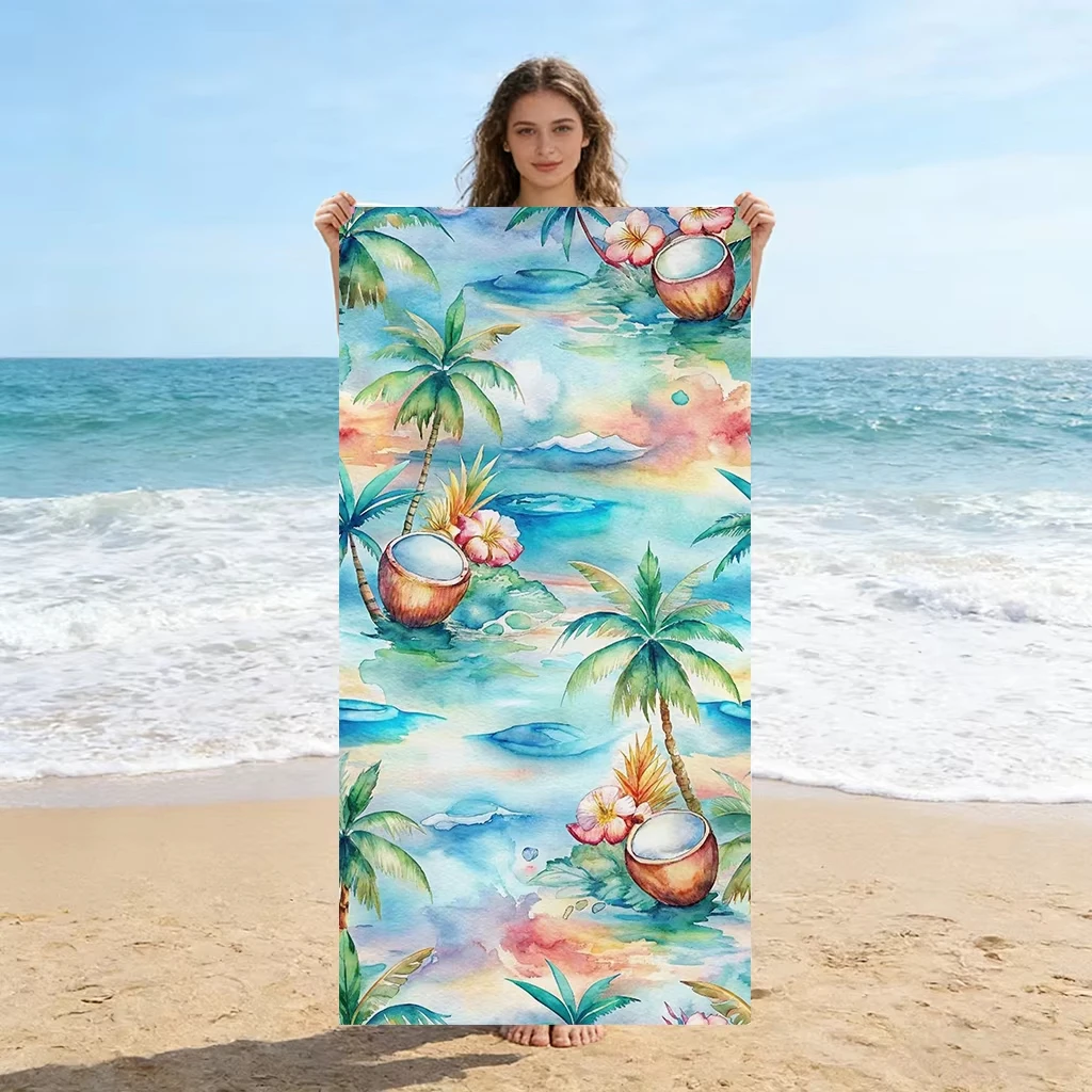 1 toalla de playa Seaside Coconut Palm, tela súper absorbente y suave, perfecta para la playa, la piscina y las vacaciones de verano, ideal para las vacaciones.