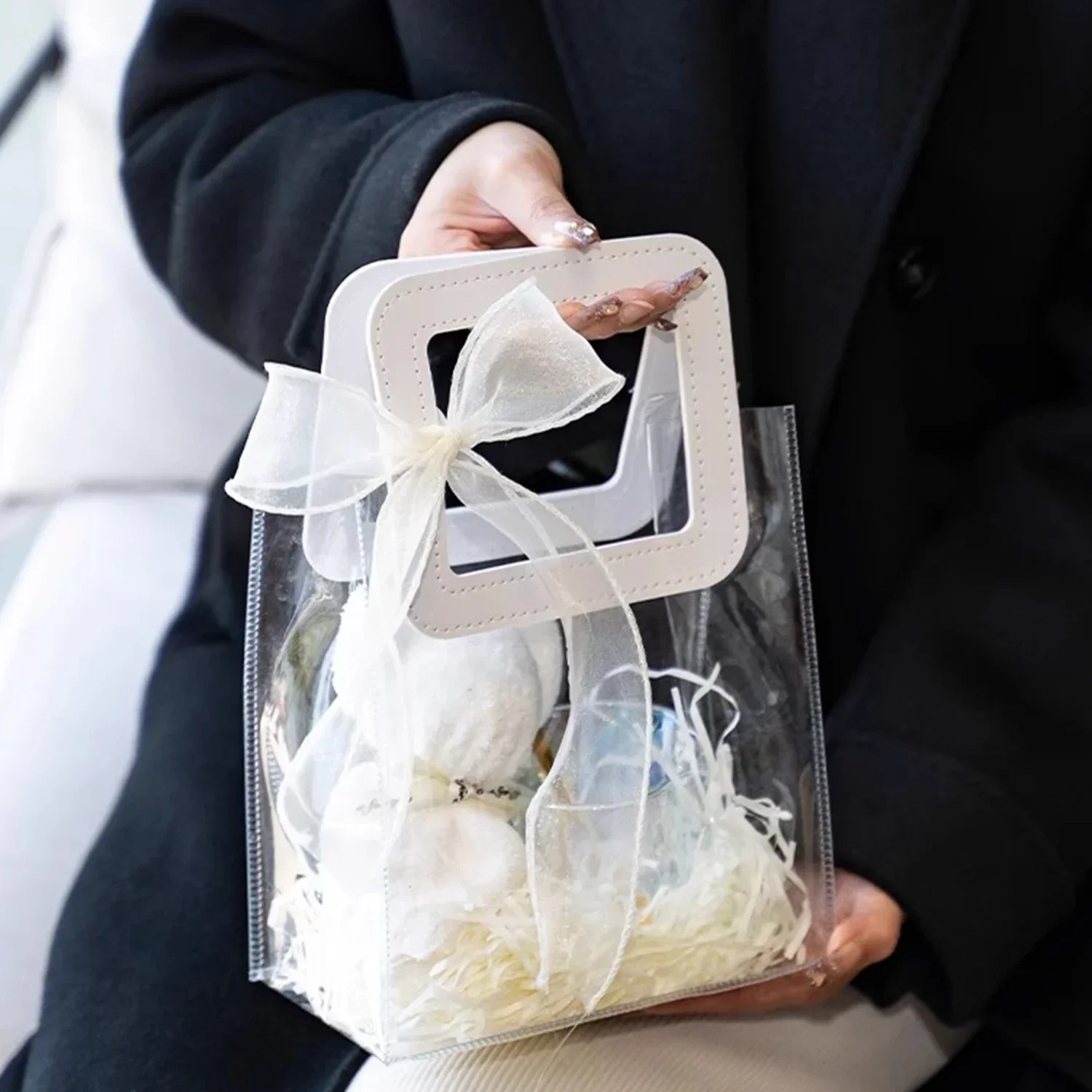 Wedding Gift Bags Clear Handbag Bag Transparent Tote Bag Cosmetics Bag Flowers Bouquets Birthday For Travel