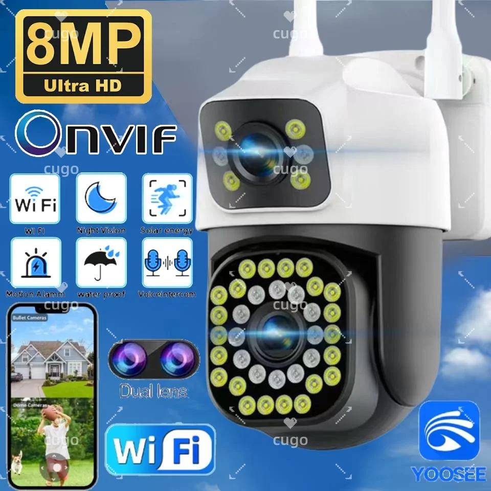 8MP Dual Lens IP Camera  Wifi Surveillance Camera PTZ Auto Tracking Security Protection Video ONVIF Security CCTV Camera YOOSEE