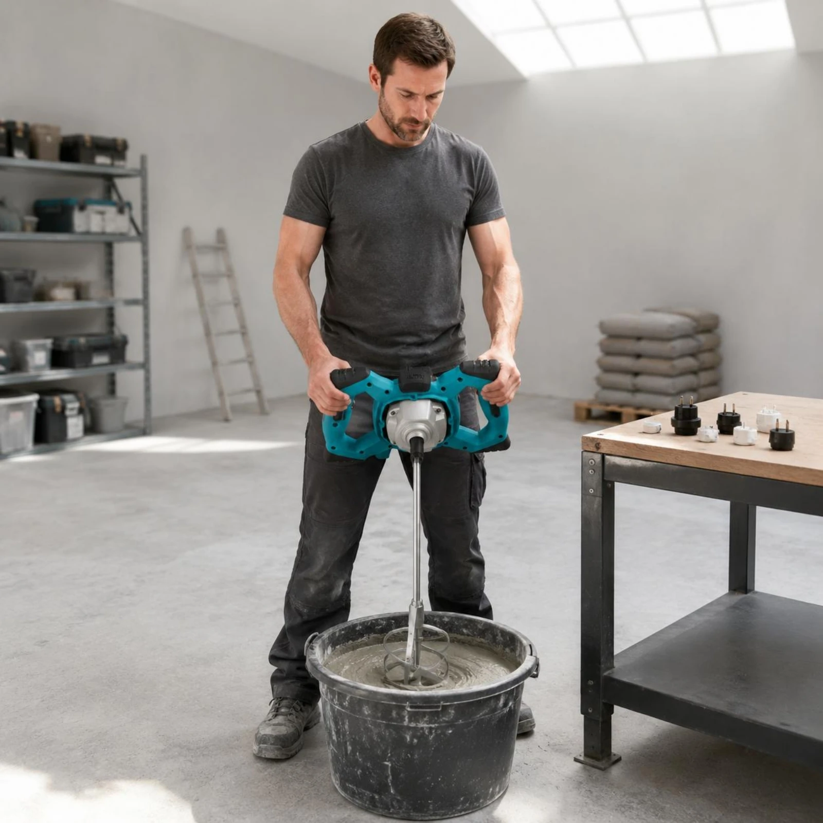 Handheld Mortar Mixer Voltage Adapter Paint Mixer Cement Mixing Drill Portable Power Tool Adjustable Speed for Construction