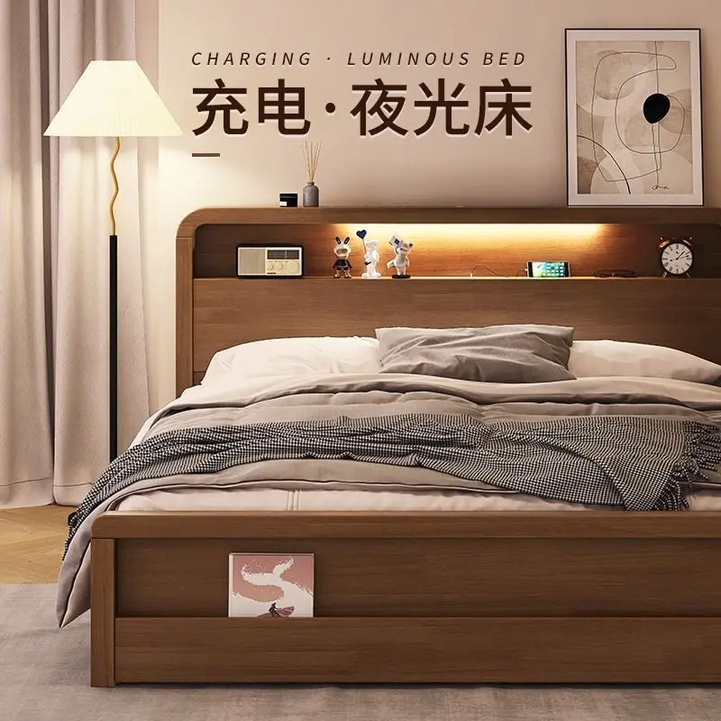 سرير من الخشب الصلب، جوز بسيط وحديث، 1.8 م، 1.5 م، سرير مفرد مزدوج