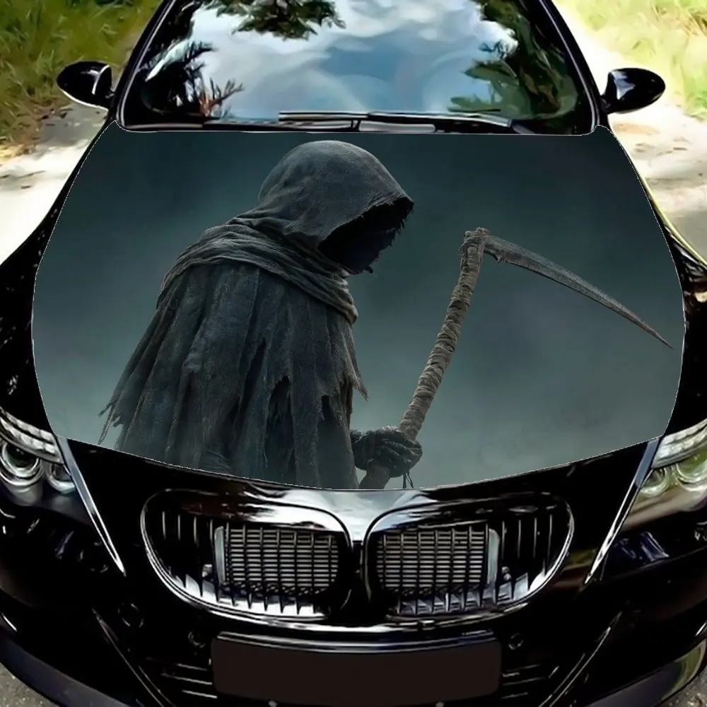 

Black Robe Curved Sword Grim Reaper Car Hood Stickers, Racing Car Modification Vinyl Car Film, Waterproof And Wear-resistant Dec