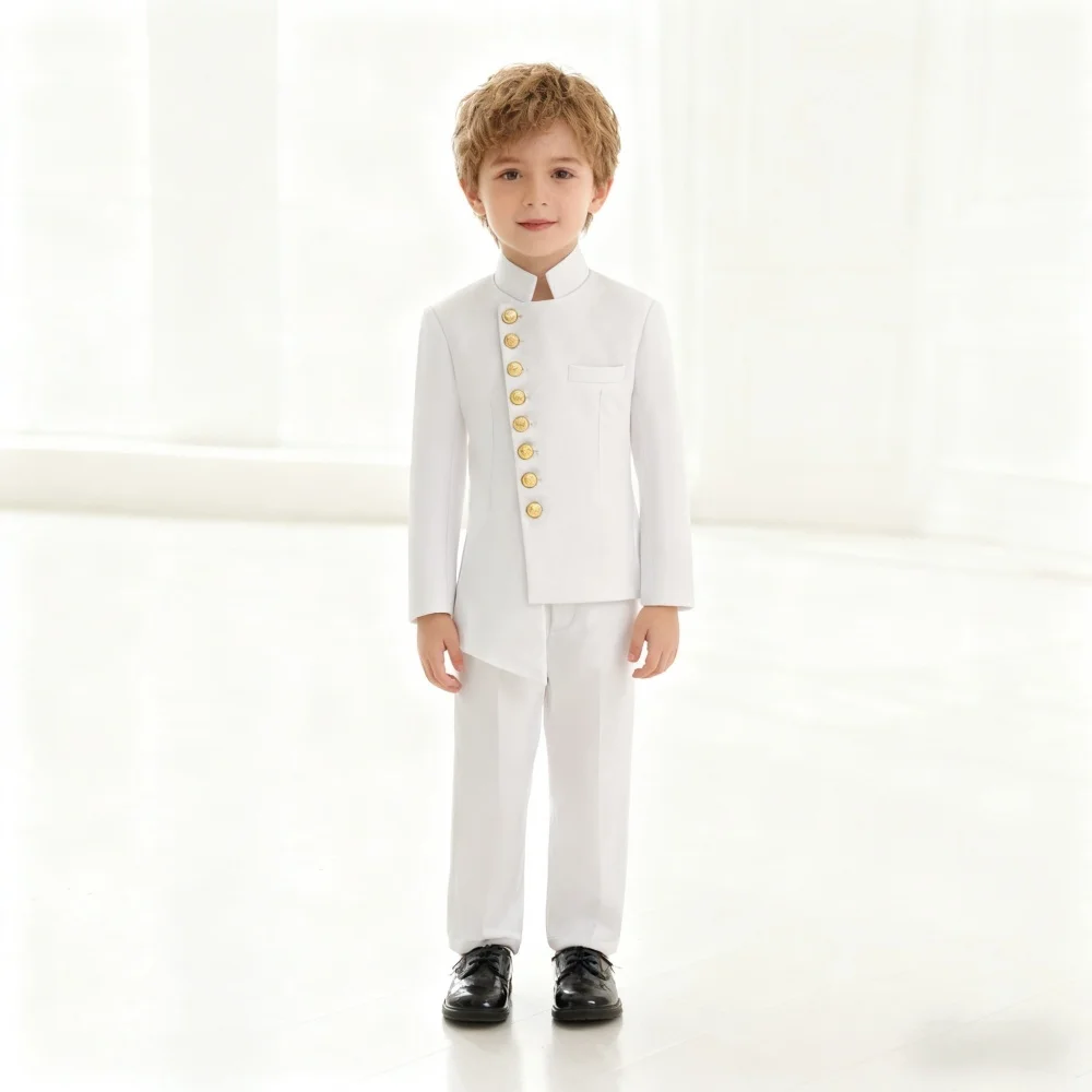 

High Quality White Kids Formal Suit Set From Toddler To Teen Hot-Selling Graduation Recital Communion Ceremony Jacket Pants