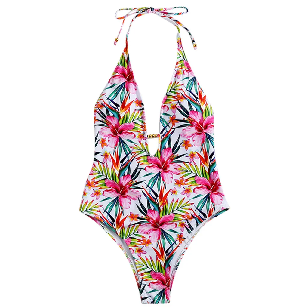 Y2k One Piece Swimsuit Women Flower Print Monokini Swimwear Trendy Lace Up Bathing Suit Hawaiian Retro Swimwear Traje De Bano