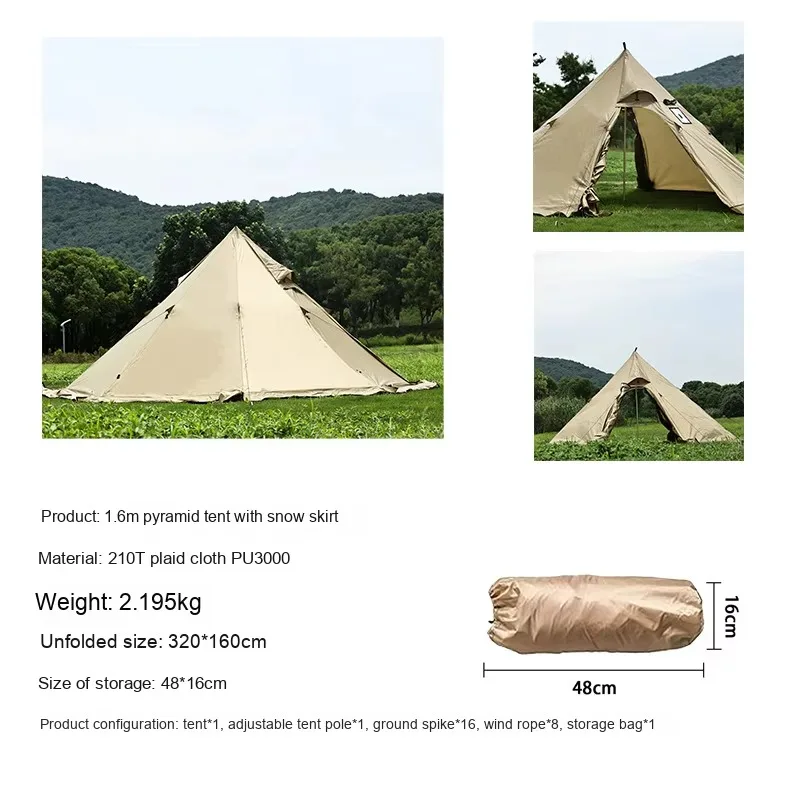 YTYIN All-Year Wear-Resistant Polyester Outdoor Camping Pyramid Tent Lightweight Arc Door Portable Canopy Storm-Proof For Conven