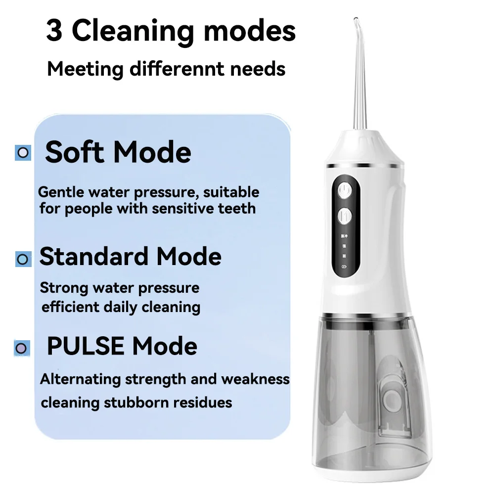 جهاز ري الفم 3 أوضاع تنظيف محمول قابل لإعادة الشحن مقاوم للماء IP65 جهاز تنظيف الأسنان بالماء تبييض الأسنان خيط تنظيف الأسنان 380 مللي