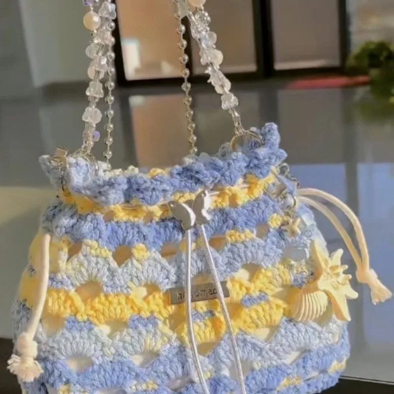 (Non Finished) Summer Wave Dopamine Butterfly Bundle Mouth Bag Hand Woven DIY Material Bag for Best Friend's Birthday Gift