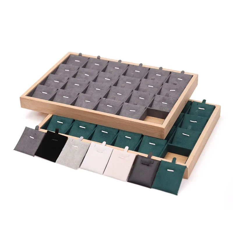 

24Grids Bamboo Jewelry Display Pendant Tray Necklace Storage Jewelry Organizer Tray Holder Showcase For Drawer