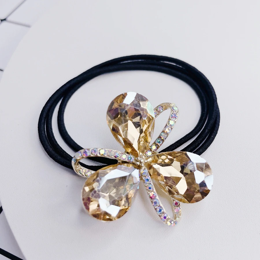 New Fashion Korean Style Alloy Glass Hair Rope For Girl Women Headbands Shining Flower Ponytail Elastic Hair Bands Hair Ties