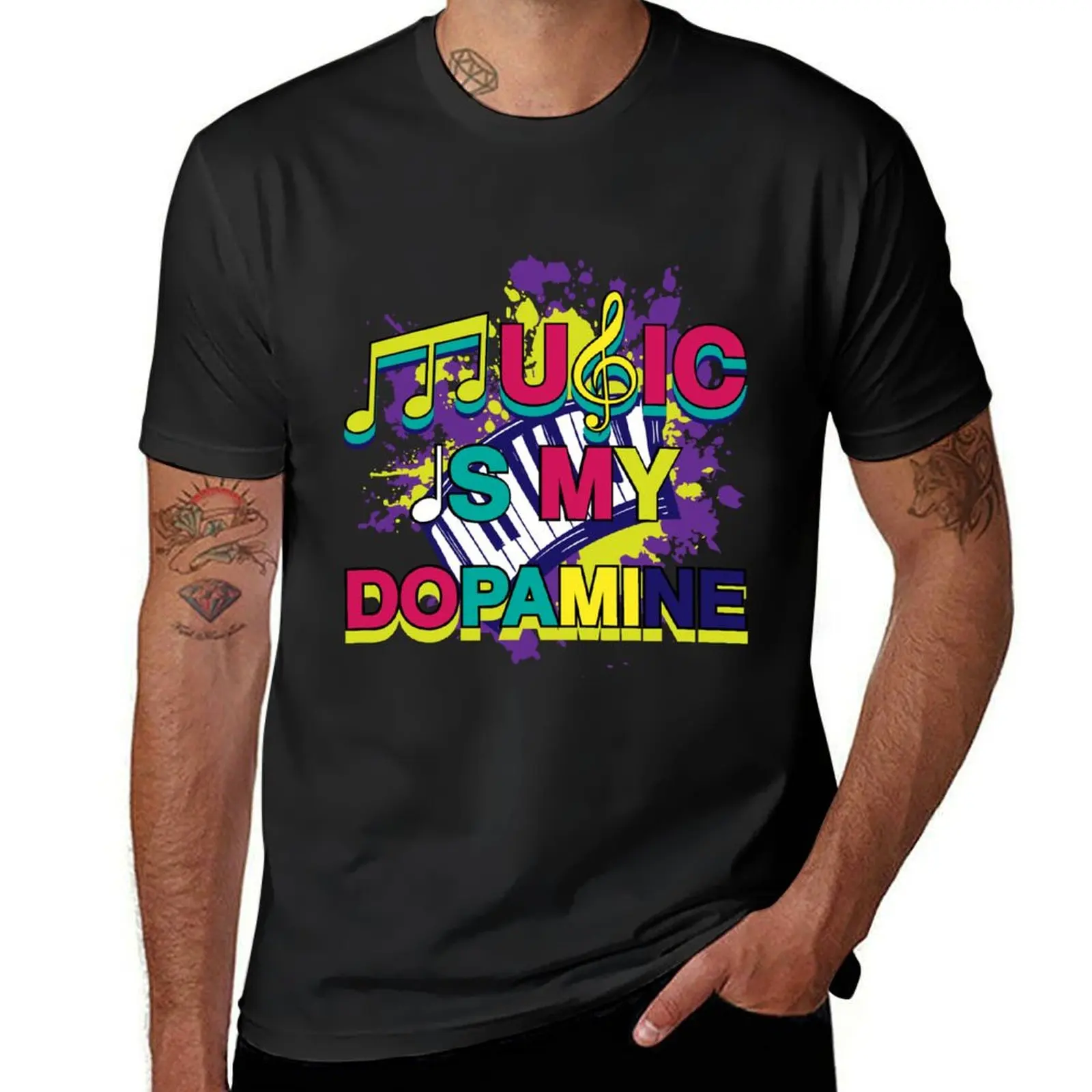 

Music is my dopamine purple piano and colorful music notes with green and purple splash T-shirt