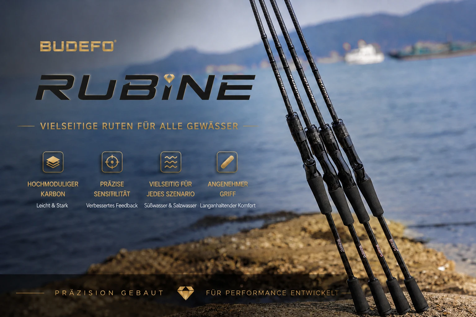 BUDEFO RUBINE FUJI Guide 40T Carbon Spinn- und Casting-Rute ML/MH 3-28g für Bass, Hecht, Zander, Barsch, 2,08m/2,13m/2,28m, Schnelle Aktion, Ultraleicht, für Meerbarsch, Forelle, Raubfische, Weitwurf, Salzwasser, Süßwasser – Detail 3