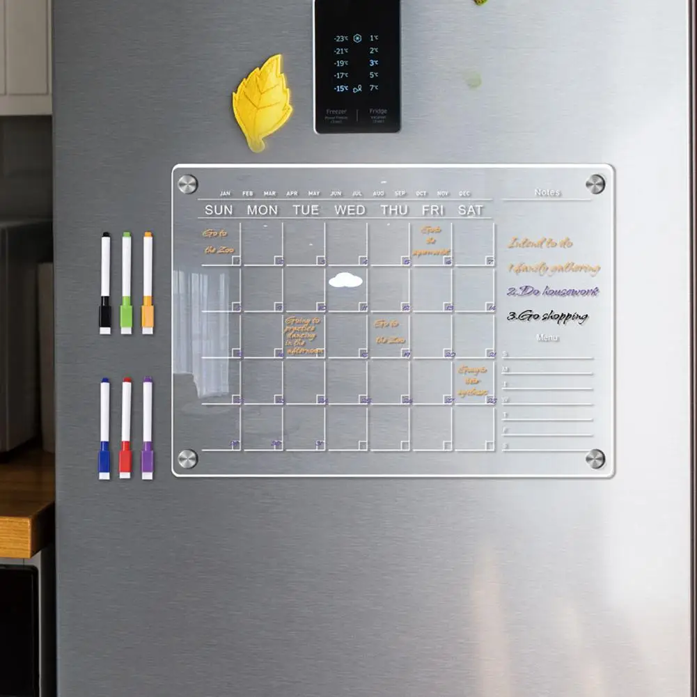 

Magnetic Acrylic Calendar Magnetic Fridge Planner Reusable Magnetic Fridge Calendars with Scratch-proof Boards Marker Pens Stay