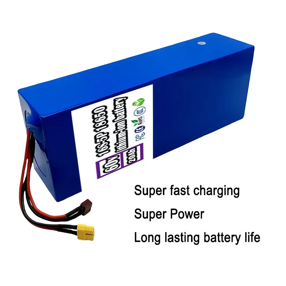 حزمة بطارية ليثيوم AA 16S5P 60 فولت 20 أمبير في الساعة 2000 وات عالية الطاقة مع BMS مدمج للدراجات النارية والسكوتر وبطارية بديلة لمحرك الدراجة