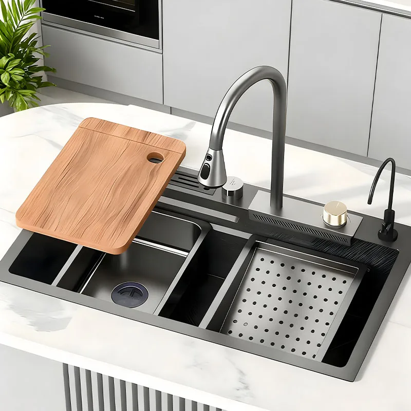 

Multifunctional sink 75x45CM Rainwater flow Large Single Slot Honeycomb embossing Rectangular With knife block Cup washer