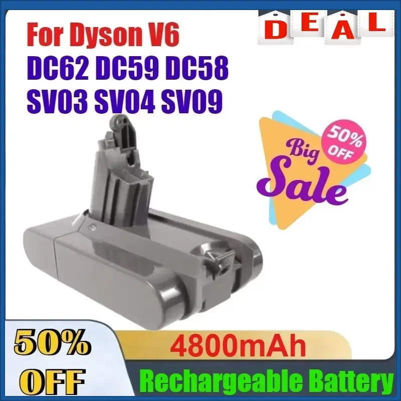 4800mAh High-Performance Rechargeable Battery For Dyson V6 DC62 DC59 DC58 SV03 SV04 SV09 Replacement Absolute Vacuum Battery