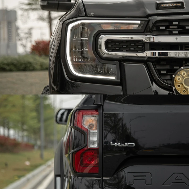 Headlight Cover Trim For Ford Ranger T9 2023 2024 Front Head Lamp Strip Headlamp Tail Lights Frame Carbon Fiber Car Accessories