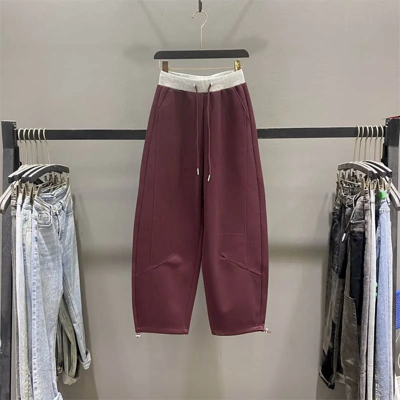 Cargo Pants Women Sporty Patchwork Sweatpants Korean Style Casual Drawstring Elastic Waisted Streetwear Clothing Harem Pants