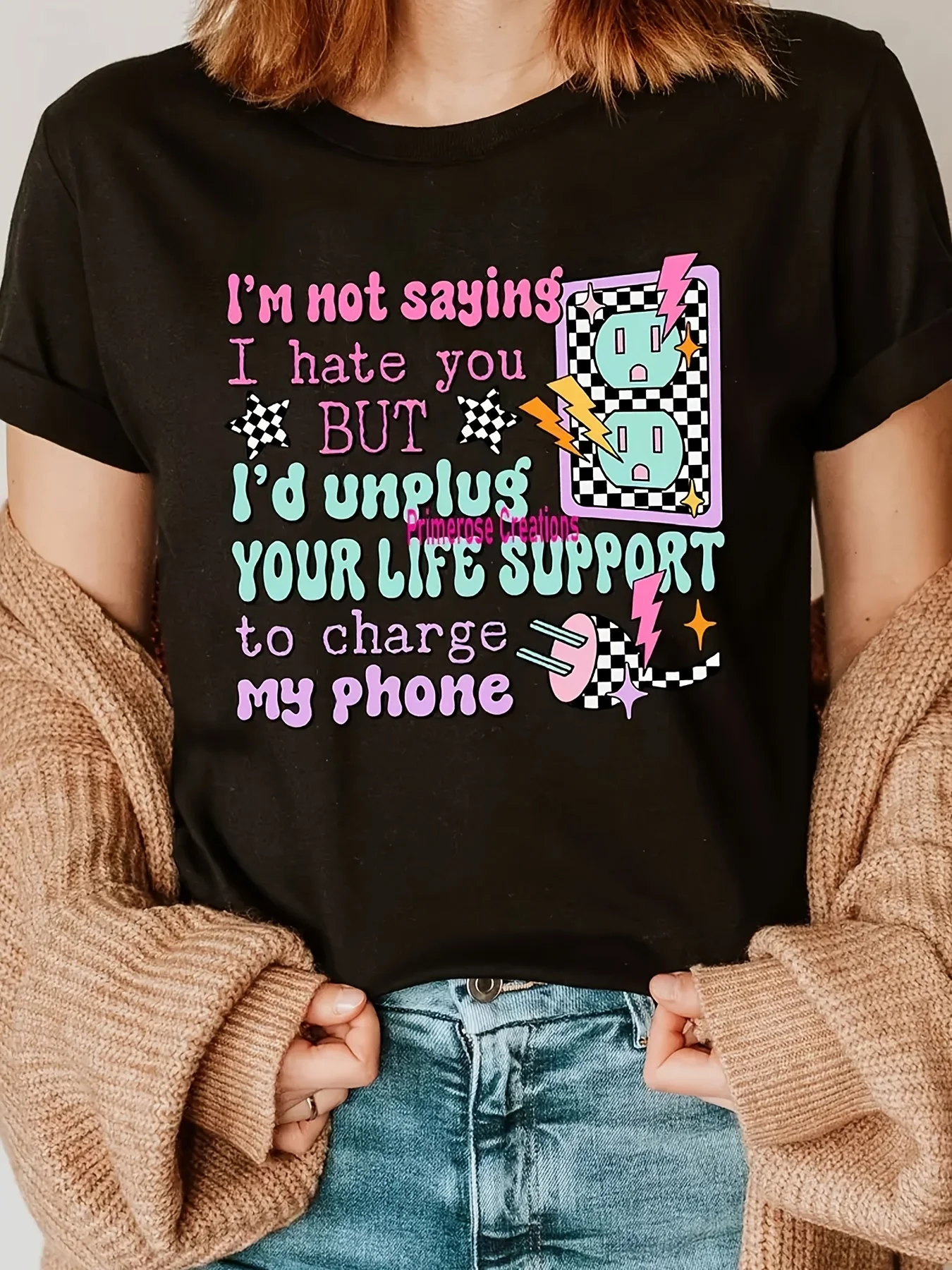 تي شيرت نسائي برسومات "أنا لا أقول أنني أكرهك" - تي شيرت ناعم ومسامي برقبة دائرية وأكمام قصيرة لملابس الصيف غير الرسمية #2