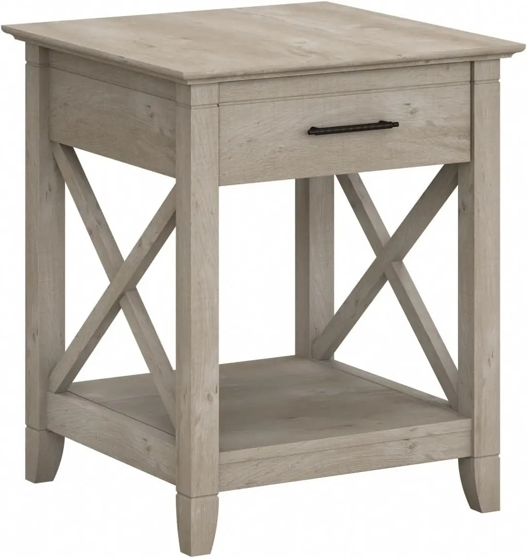 Key West Small End Table with Storage Modern Farmhouse Accent Shelf for Living Room in Washed Gray