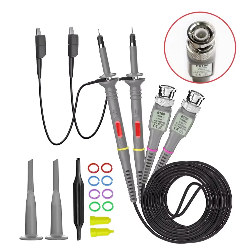 

1pcs/2pcs 6100 BNC Oscilloscope Probe Kit 100MHz 1X 10X Mayitr High Precision Scope Analyzer Alligator Clip Probes Test Leads