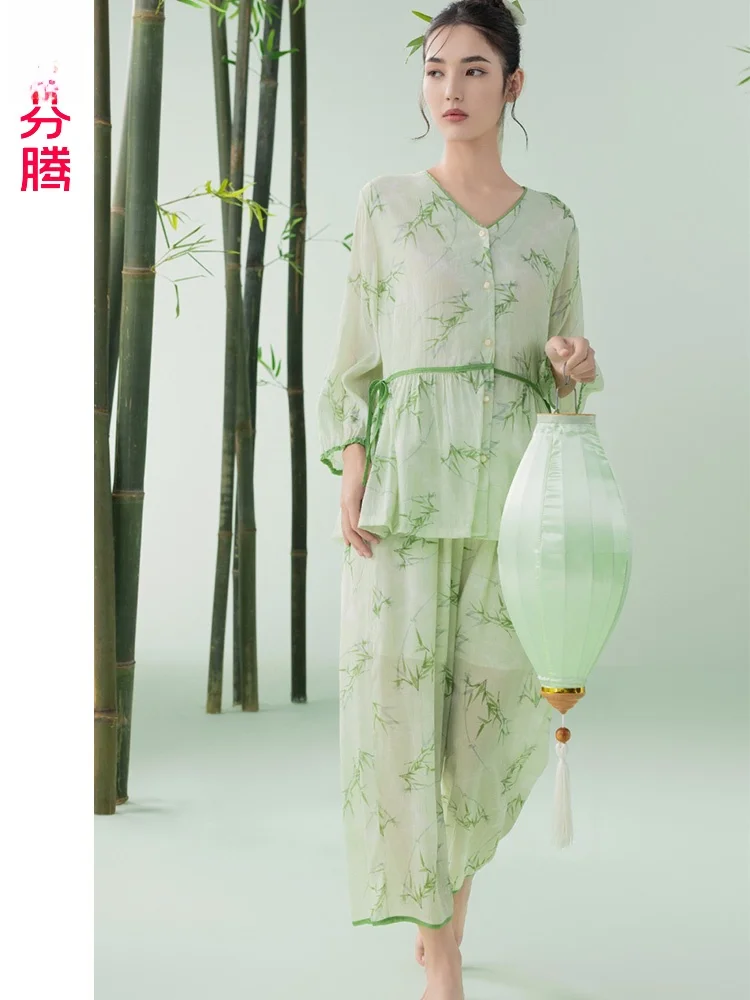 fenteng-crystal-lyocell-women's-spwear-long-sve-v-ne-thin-series-bamboo-le-pattern-casual-home-clothes
