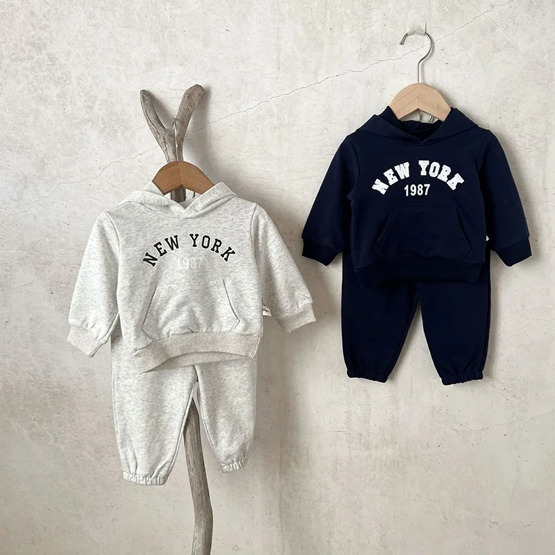 MILANCEL Autumn Baby Clothing Set Letter Print Hoodie and Full Length Pants Casual Boys Clothes Set Toddler Outfit