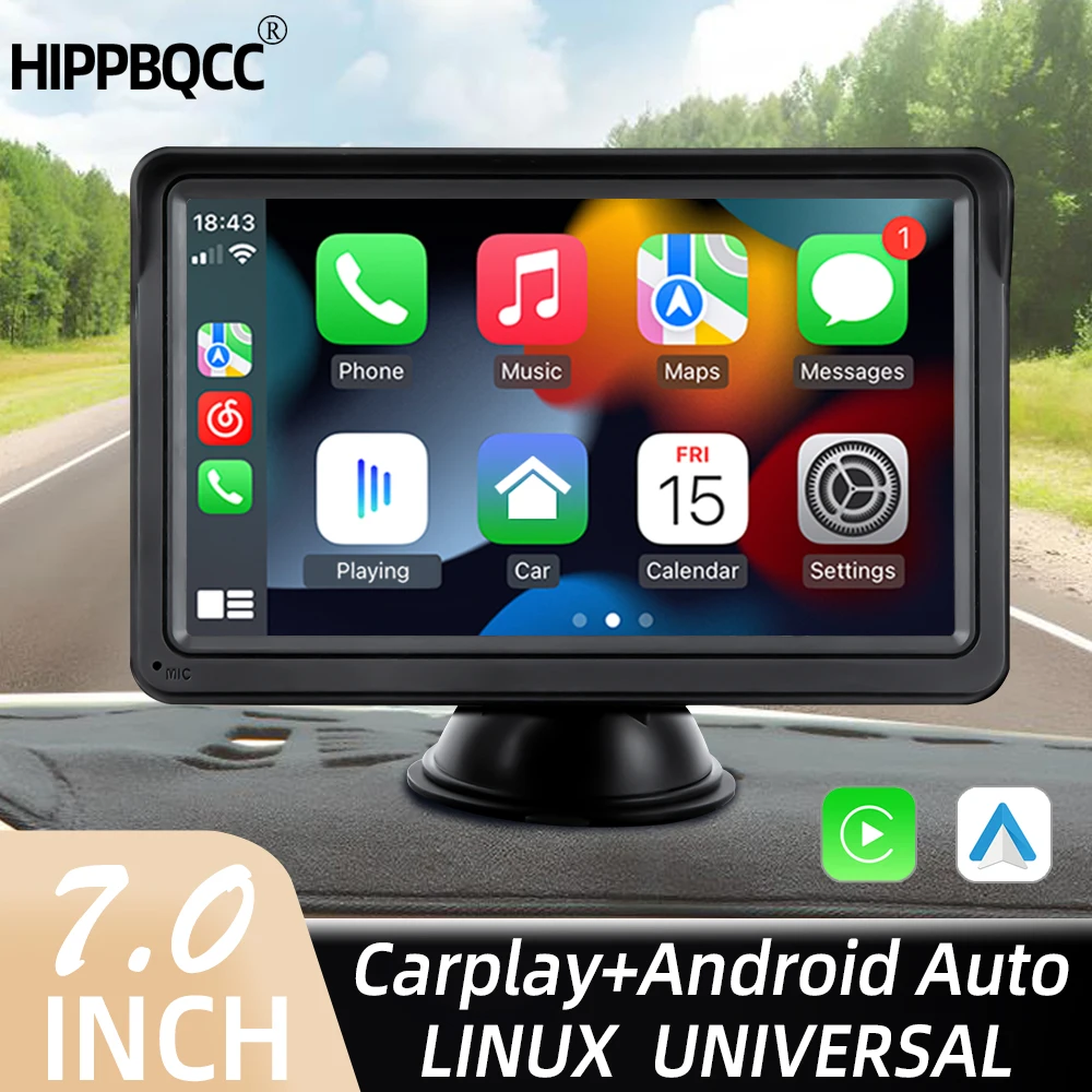 HIPPBQCC CarPlay Android Auto Car Radio 7inch Multimedia Video Player Portable Touch Screen With USB AUX For Rear View Camera