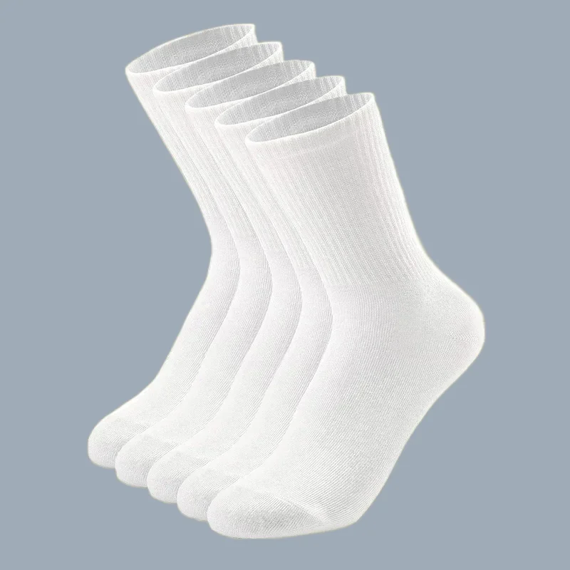 5/10 Pairs 2024 New High Quality Men Black White Middle Tube Socks Streetwear Soft Breathable Cotton Men's Casual Sports Socks