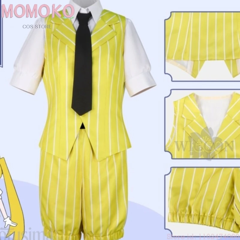 Cosplay Game Project Sekai Akitata Neru Mesmerizer Uniforme Anime Vtuber Gilet à rayures jaunes Short Cravate Queue de cheval simple Halloween