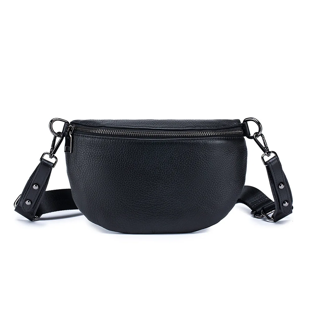 

Real leather large capacity waist bag, women's high-end crossbody bag, new top layer cowhide trendy chest bag, simple shoulder