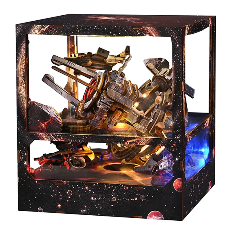 DIY Wooden Nebula Wanderer Book Nook Shelf Insert Kits Miniature Model Kit Magic Bookend for Friends Birthday Gifts
